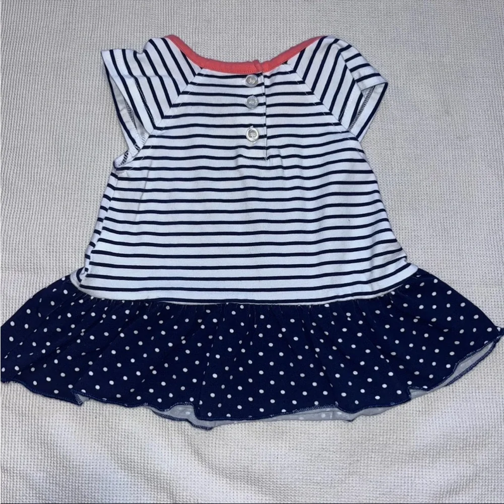 Bumble & Birdie Striped Baby Dress with Coral Trim